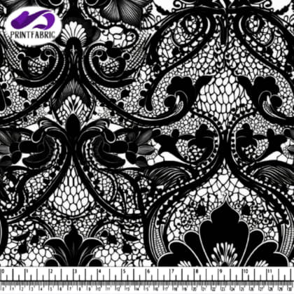Ornate Black and White Lace Pattern on White Background