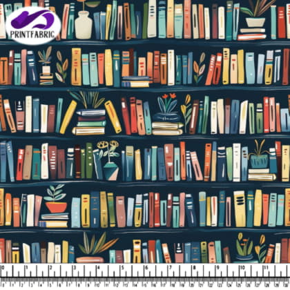 Motif bibliothèques colorées et plantes