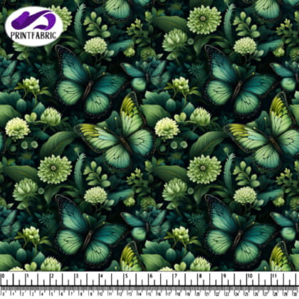 Green Butterflies and Flowers Pattern