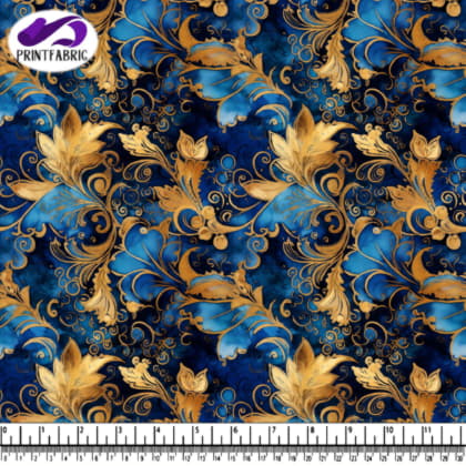 Gold Floral Pattern on Blue Background