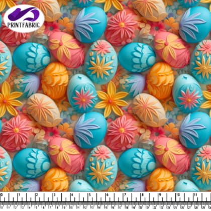 Colorful Easter Eggs on White Background with Flowers