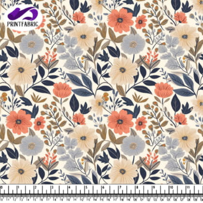 Motif floral en beige, rose et orange
