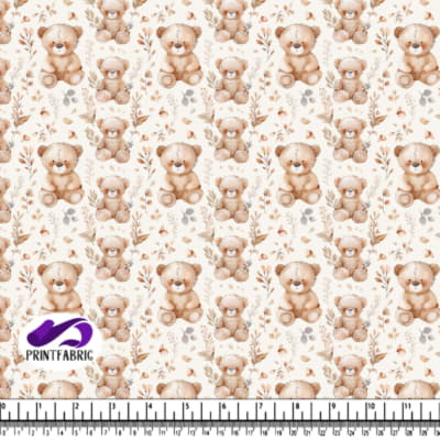 Motif d'Ours en Eau Forte avec Feuilles et Fleurs