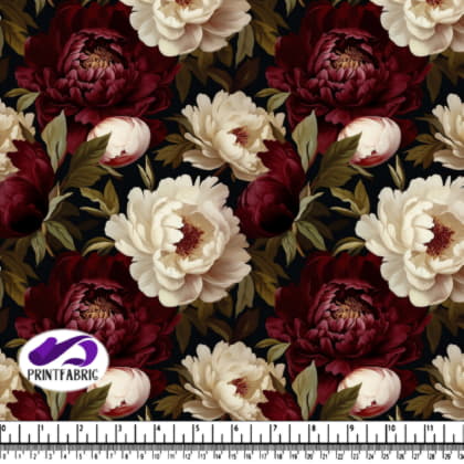 Motif de Fleurs de Pivoine Rouge, Blanche et Noire