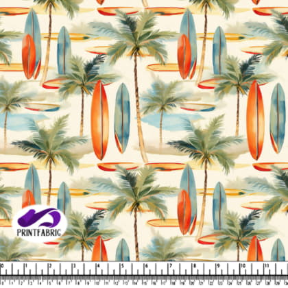 Colorful Surfboard and Palm Tree