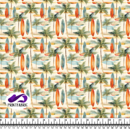 Colorful Surfboard and Palm Tree