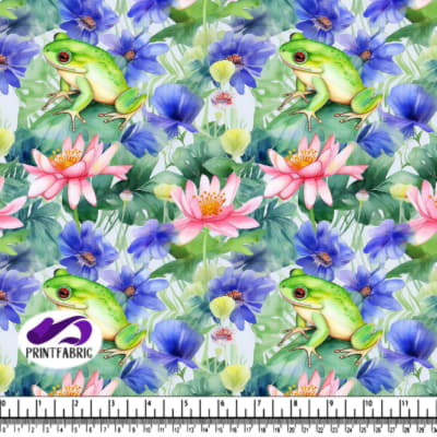 Grenouille Renaissante sur Fleurs de Lotus avec Papillons