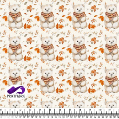 Mignon Ours Polaire avec Feuilles d'Automne