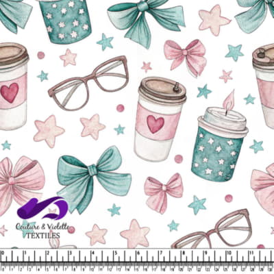 Sweet Coffee and Pastel Ribbons Feminine and Playful Watercolor Pattern