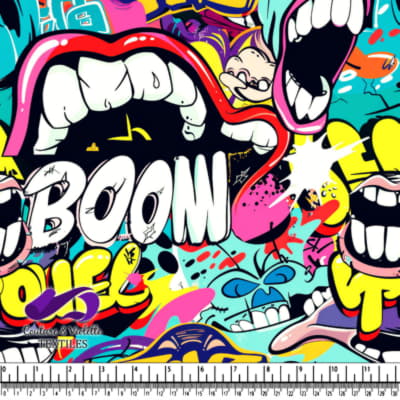 Colorful Urban Graffiti Art with Bold Mouths and BOOM Text