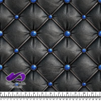 Texture en cuir noir capitonné avec boutons bleus