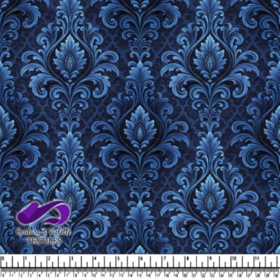 Motif floral baroque bleu et marine avec des tourbillons ornementaux