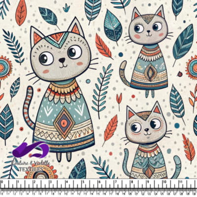 Jolis chats entourés de feuilles et de fleurs colorées