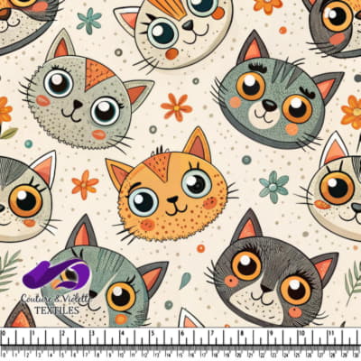 Visages de chats cartoon souriants avec des fleurs