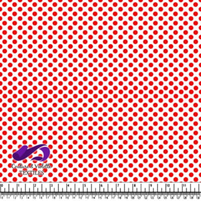 White fabric with evenly spaced red polka dots