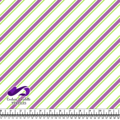 Motif à rayures diagonales en violet et vert lime sur fond blanc