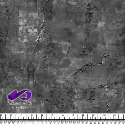 Gray textured fabric with cracked and marbled pattern design