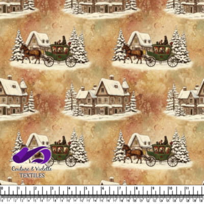 Vintage winter village scene with horse