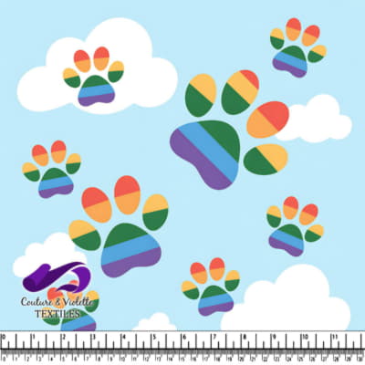 Impressions de pattes arc-en-ciel flottant dans le ciel