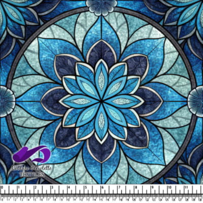 Motif de Mandala Floral Bleu en Vitrail