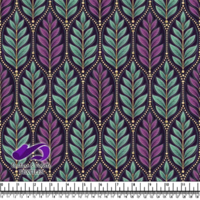 Motif Élégant de Feuilles en Violet et Vert sur Fond Sombre