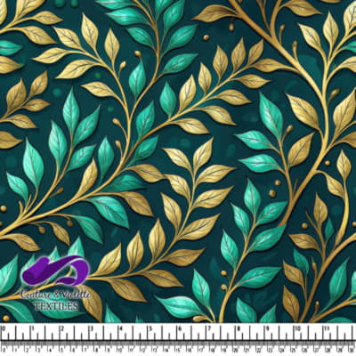 Motif Élégant de Feuilles Vertes et Dorées sur Fond Sombre