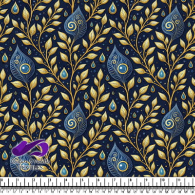 Golden Leaves and Blue Water Droplets Pattern