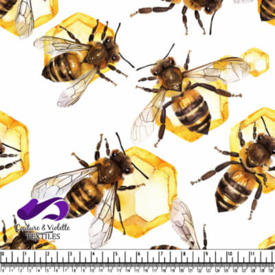 Honeybees and Honeycomb Pattern on White Background