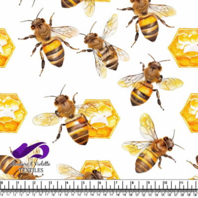 Motif abeilles et alvéoles sur fond blanc