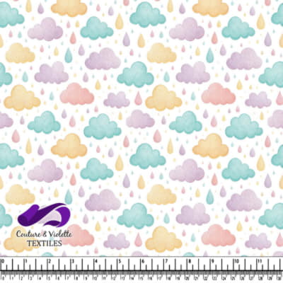 Pastel Colored Clouds and Raindrops Pattern