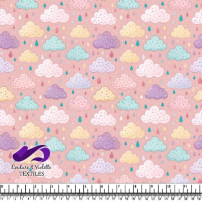 Motif de Nuages de Pluie Pastel sur Fond Rose