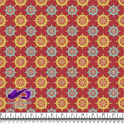 Motif de Gouvernail Nautique sur Fond Rouge