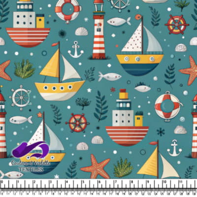Motif Nautique avec Voiliers, Phares et Éléments Marins