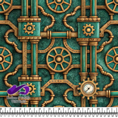 Steampunk Inspired Pattern of Brass Pipes and Gears