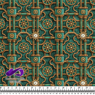 Steampunk Inspired Pattern of Brass Pipes and Gears