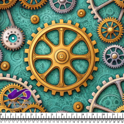 Intricate Steampunk Gears and Cogs Pattern on Teal Background