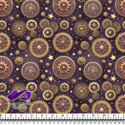 Motif de Rouages et Étoiles Steampunk sur Fond Violet Foncé