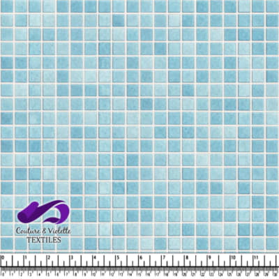 Tissu à Motif en Carreaux Mosaïque Bleu Clair