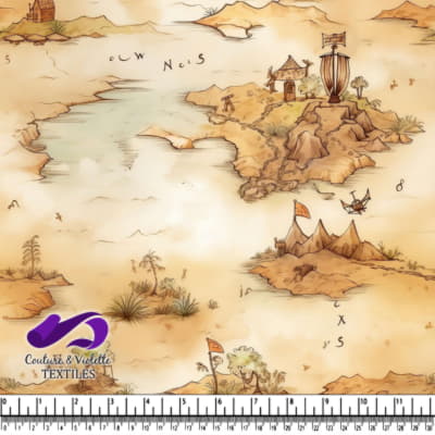 Fantasy Pirate Treasure Map with Islands and Ships