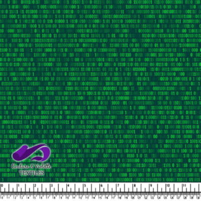 Digital Binary Code Pattern on Green Background Fabric