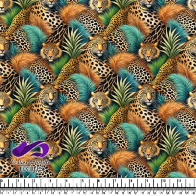 Léopards se reposant parmi un feuillage tropical coloré avec une ambiance de jungle décontractée