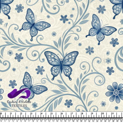 Motif floral de papillons bleus sur fond crème