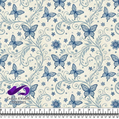 Motif floral de papillons bleus sur fond crème