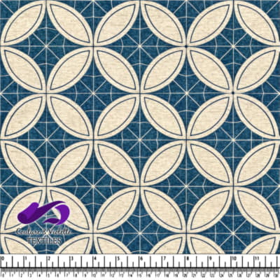 Tissu géométrique bleu et beige