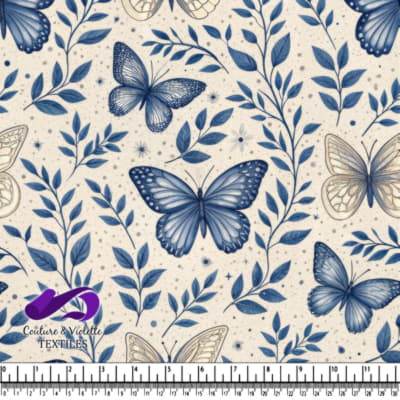 Motif de papillons bleu et beige avec des feuilles
