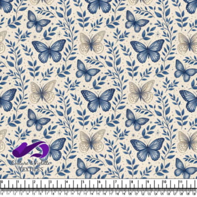 Motif de papillons bleu et beige avec des feuilles