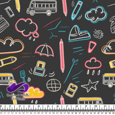 Doodles colorés d'école et de météo sur fond sombre