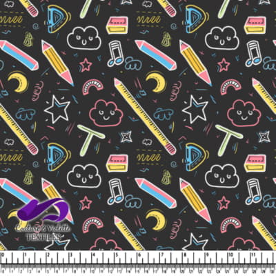 Colorful school supplies and doodles pattern