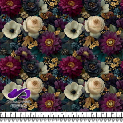 Motif floral avec des fleurs violet profond et ivoire