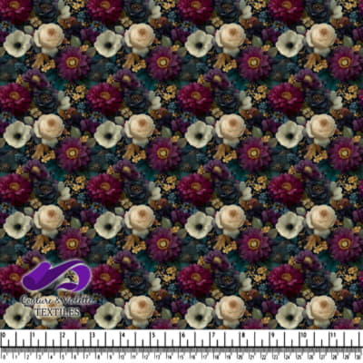 Motif floral avec des fleurs violet profond et ivoire